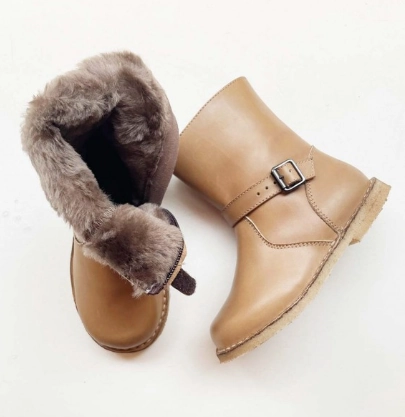 Marie Morenz 1410 Stiefel Lammfell gefttert Hellbraun Kinder Winterstiefel Breit