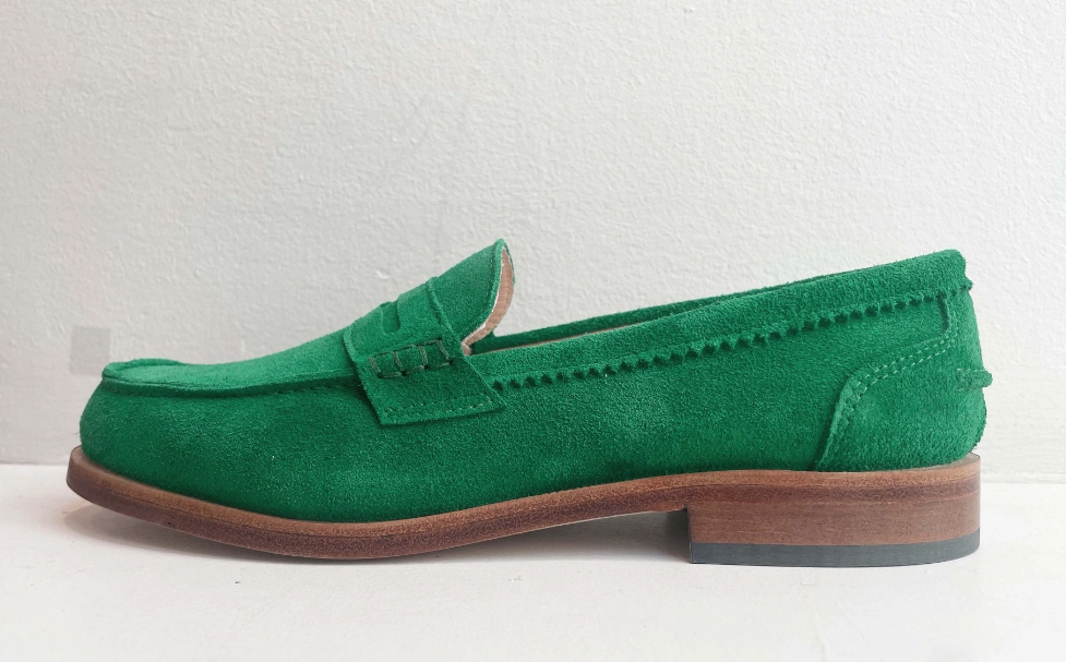Marie Morenz Collegeschuh Grun Velour Dame Loafers Aussprache