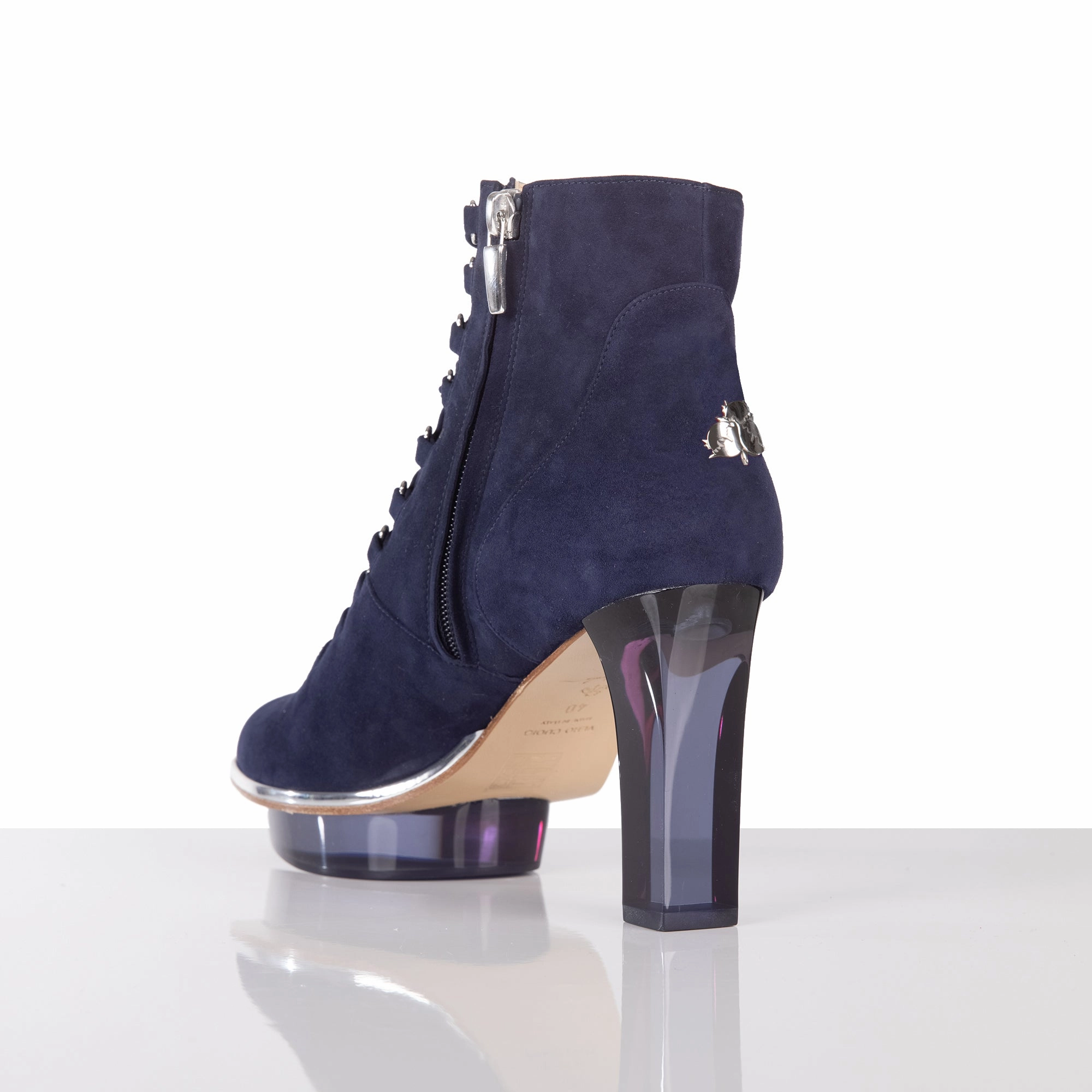 MARINAS dunkelblaue Peeptoes Stiefeletten Urban Ankle Boots