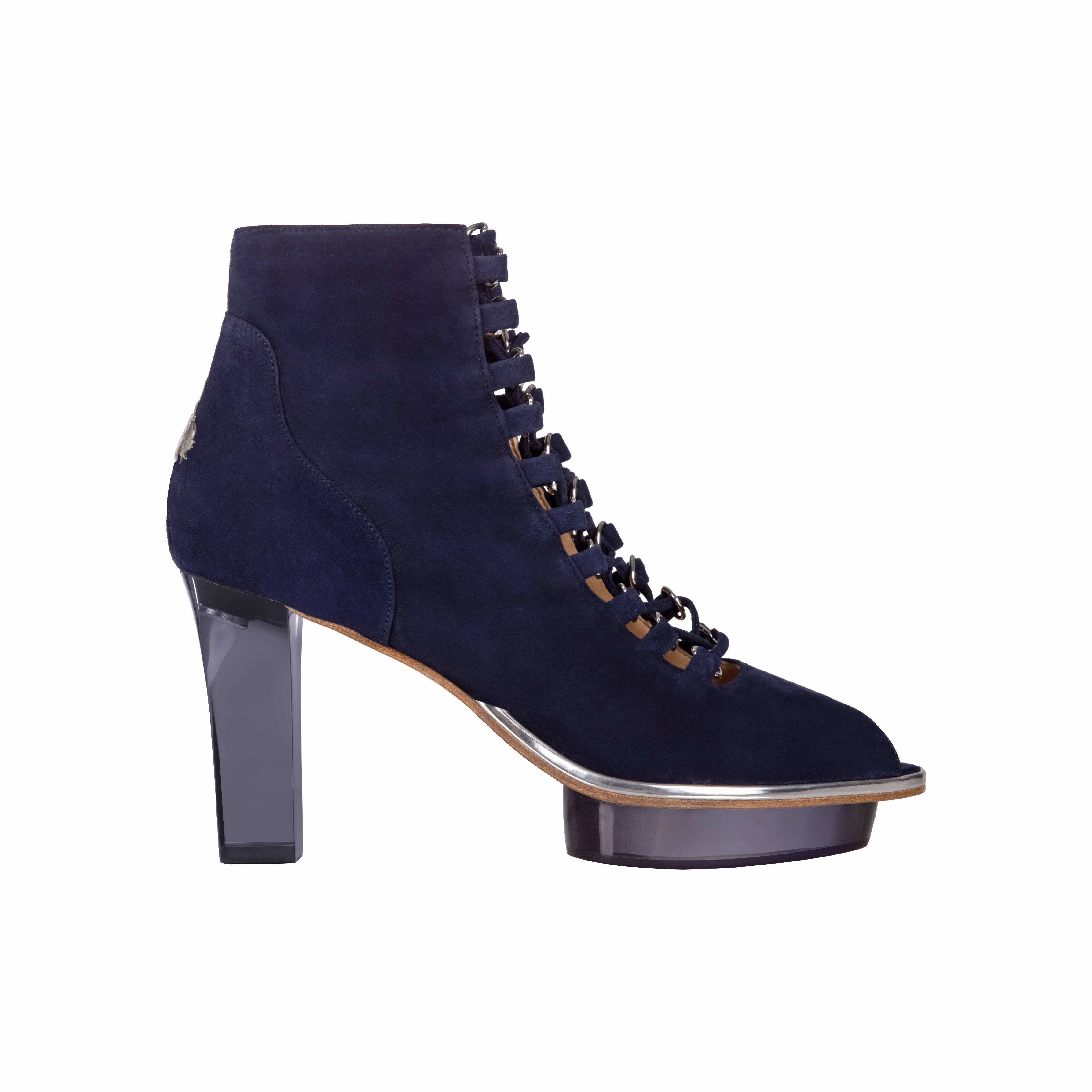 Ankle Boots With A Dress MARINAS dunkelblaue Peeptoes Stiefeletten