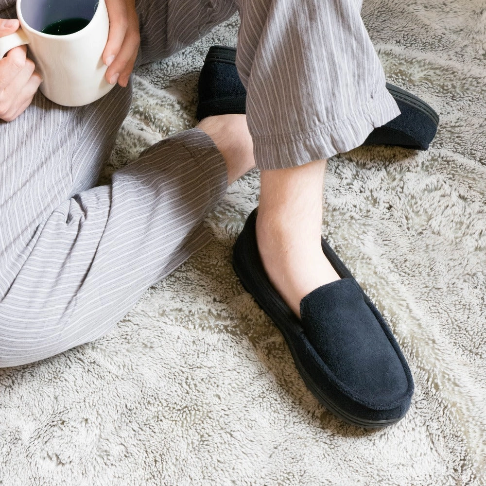 Men's Microterry and Waffle Texture Travis Loafer Slipper Suede Vs Leather Loafers