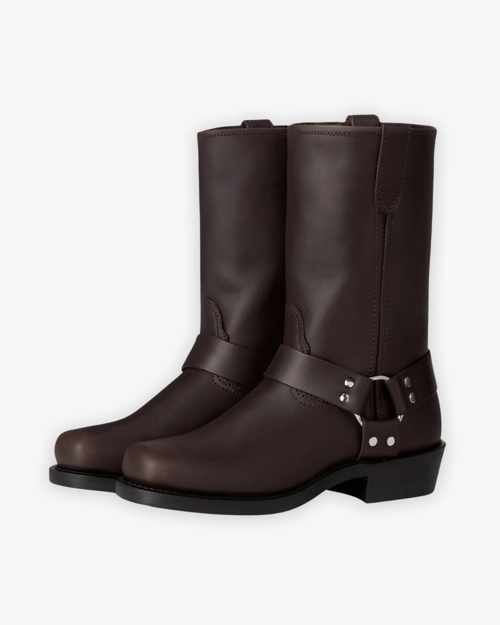 Mittelhohe Biker Stiefeletten mit seitlicher Schnalle Ankle Boots Outlet