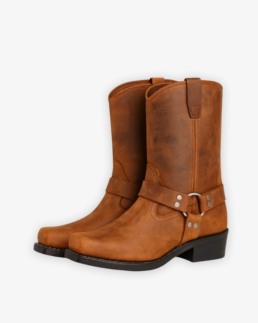 Mittelhohe Biker Stiefeletten mit seitlicher Schnalle Pixie Ankle Boots Leather