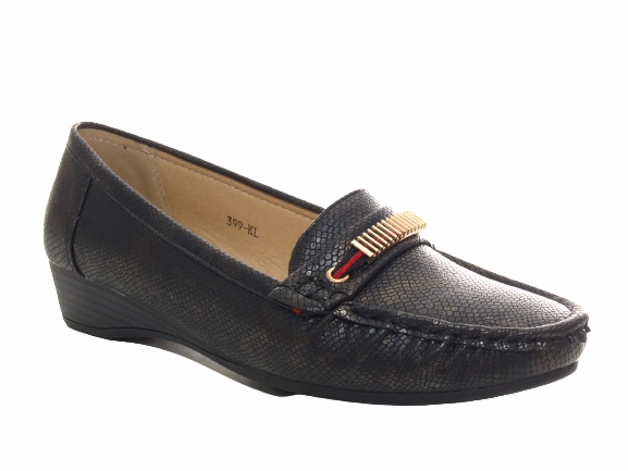 Damen Slipper Keilabsatz Ballerina Loafer Mokassins  Slip On Flats Freizeit Black #  399 Geneva Loafers