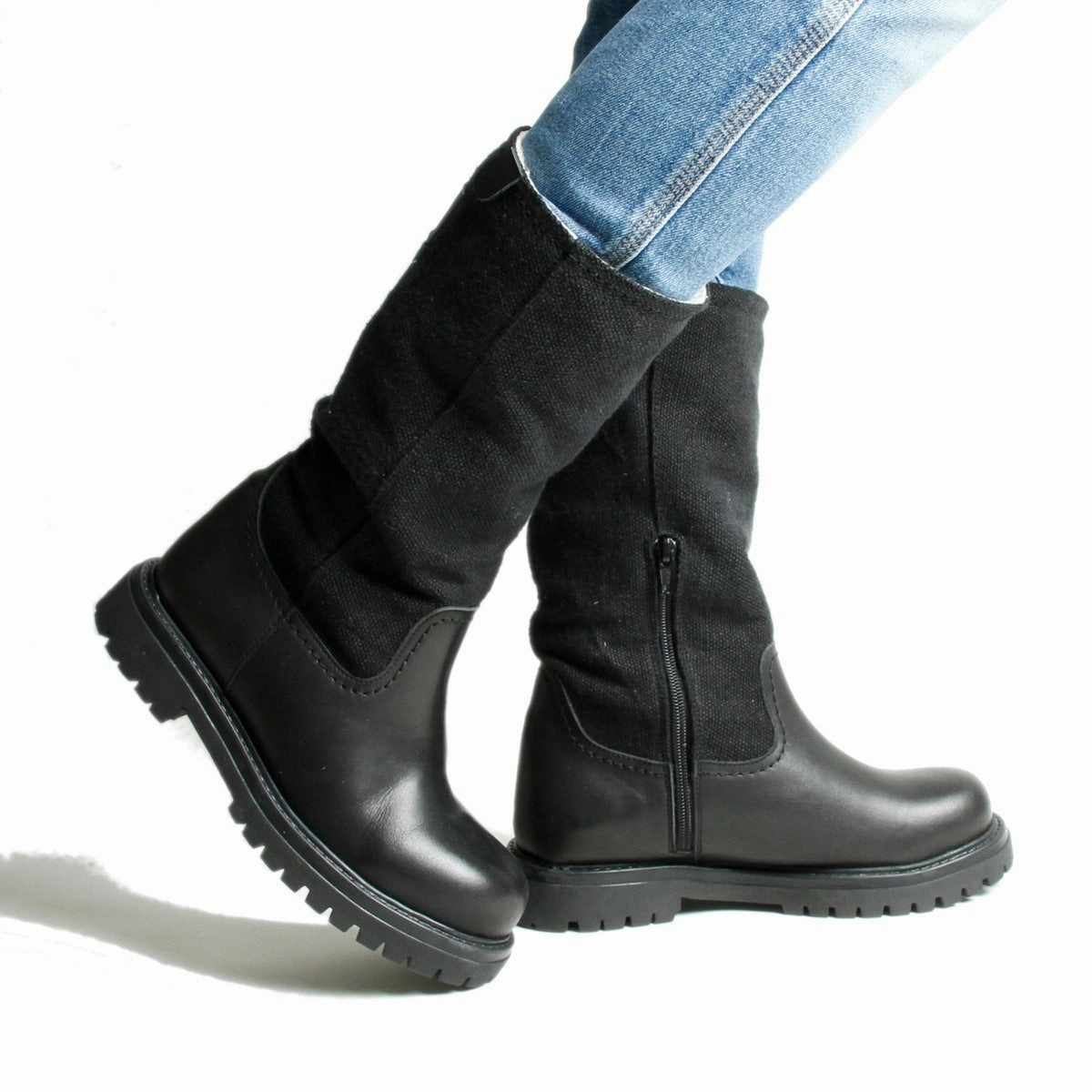 Winterstiefel Schwarz Leder MIA Boots aus Leder, Baumwolle und Hanf