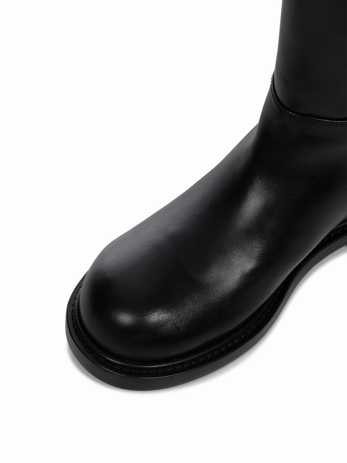 Overknee Stiefel Leder Blockabsatz Flat Boots