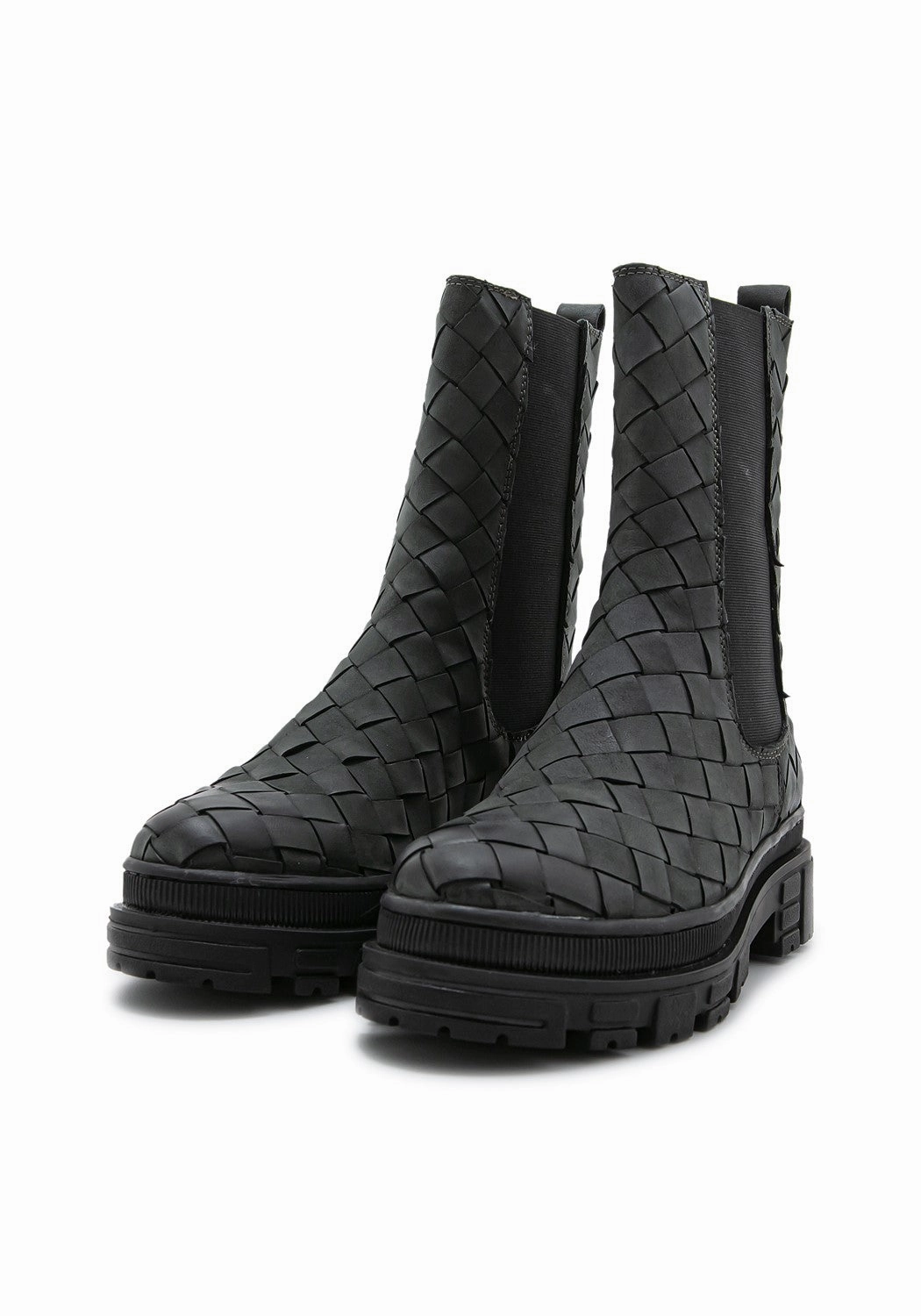 Black Leather Ankle Boots Block Heel RSKate Boot braided Suede grey/black