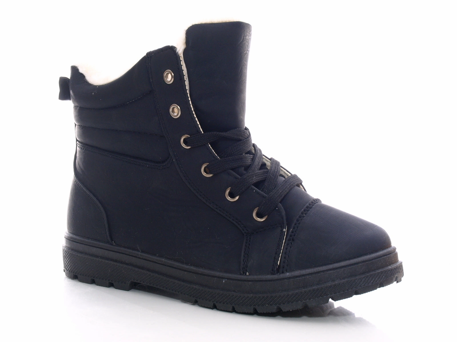 Schnürsenkel Einfädeln Sicherheitsschuhe Damen Stiefeletten Biker Boots Outdoor Winterboots warm gefttert Black # 203