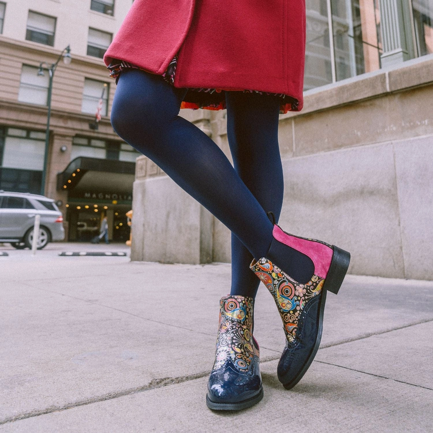 Mamacita - Navy Pink - Women's almond toe chelsea boot with wingtip brogue detail Ace Marks Chelsea Boots