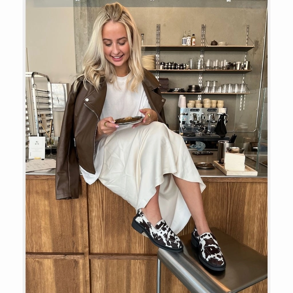 Brown Suede Penny Loafers CELINA - WHITE/BROWN