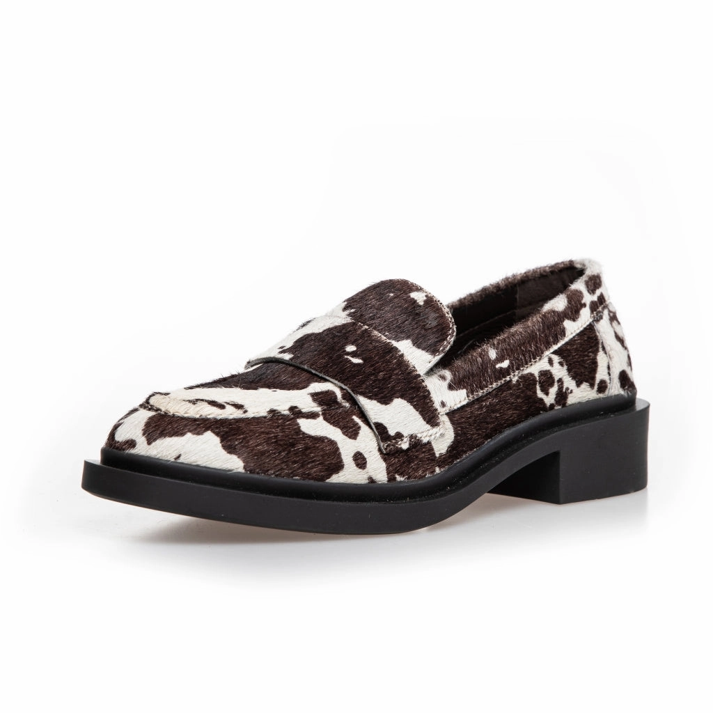 CELINA - WHITE/BROWN Square Leather Loafers