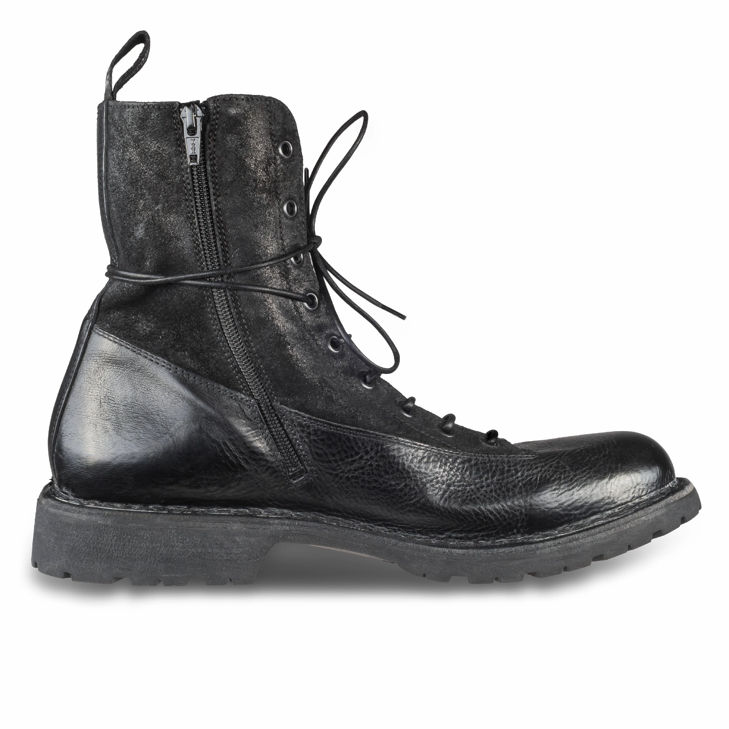 MOMA Schnrstiefelette Herren mit Reiverschlu, schwarz - Glattleder & Wildleder, handgefertigt Giant Heeled Ankle Boots