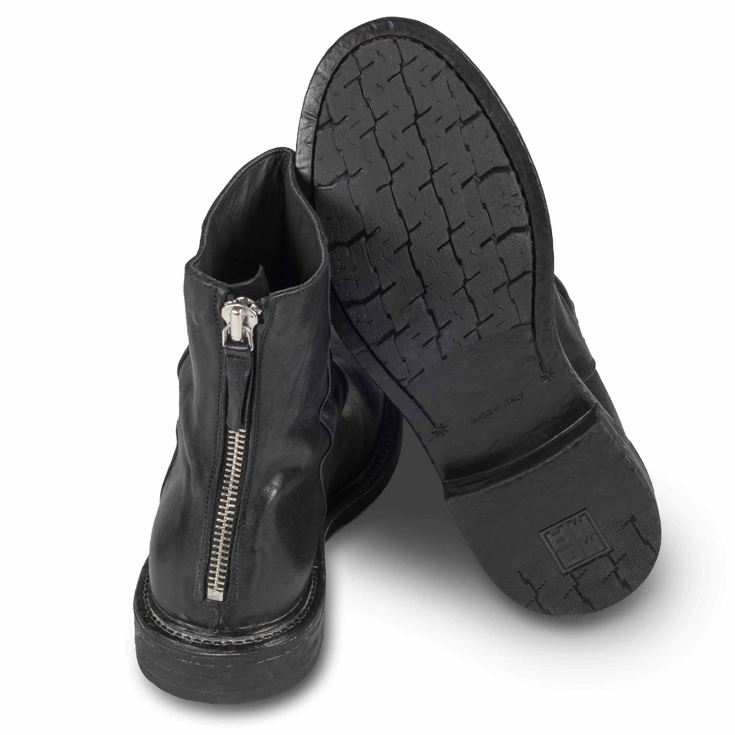 London Ankle Boots MOMA Stiefelette Herren mit Reiverschlu hinten, schwarz - Kalbsleder used-Look mit Raffung, handgefertigt