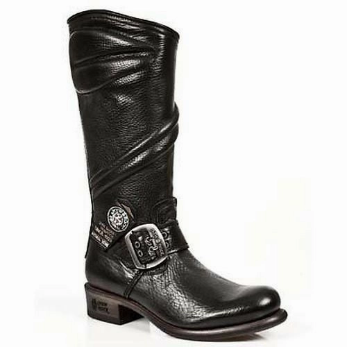 New Rock Boots Bikerstiefel Damen-Stiefel Schwarz Echtleder Stiefel Schlangenmuster Flach