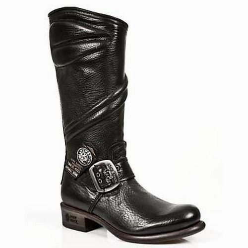 Overknee Stiefel Kombinieren New Rock Boots Bikerstiefel Damen-Stiefel Schwarz Echtleder