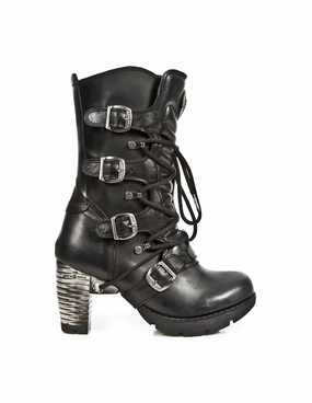 New Rock M-TR003-S1 Plateau Echtleder Boots Schwarz Stiefel Toucan