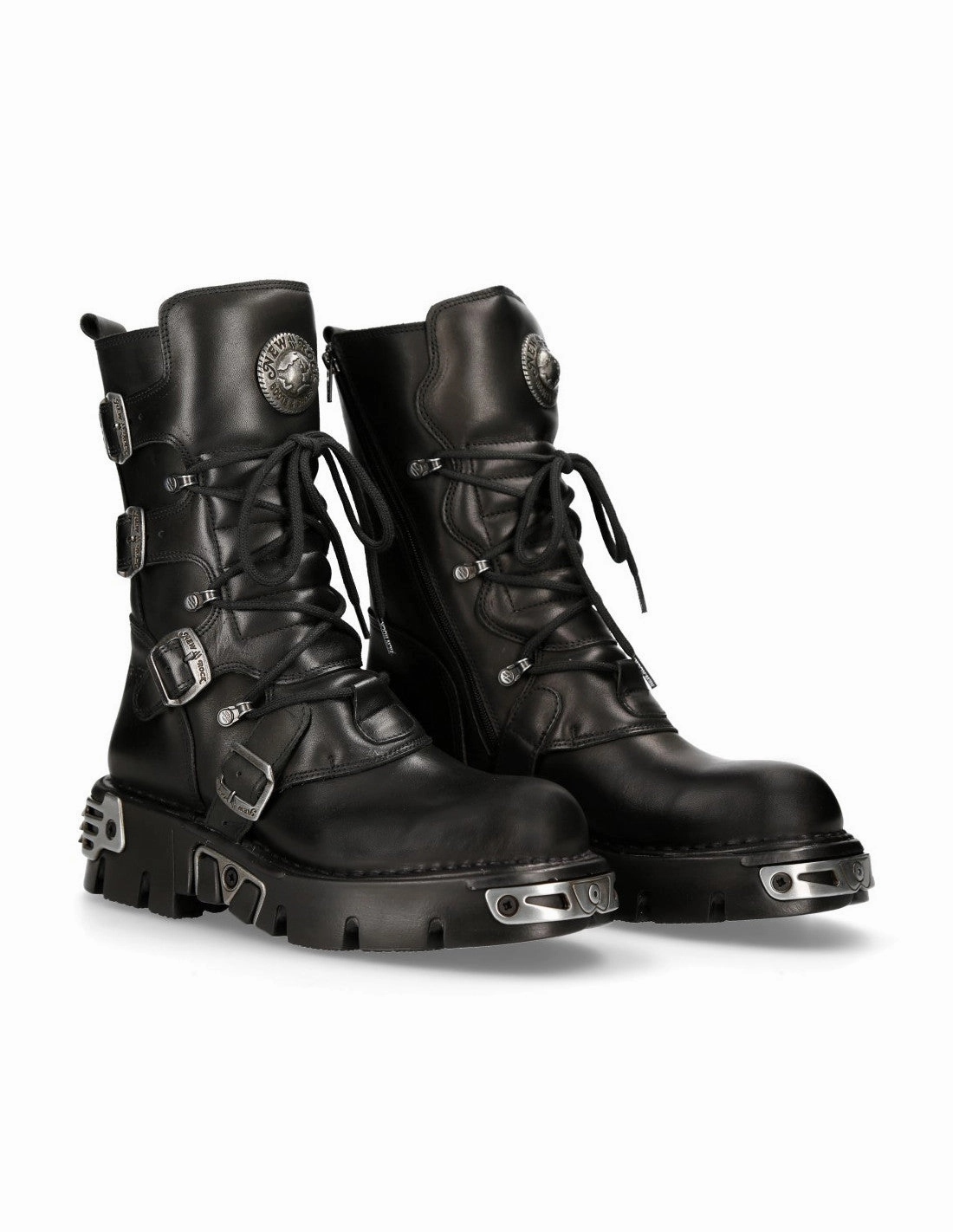 Bella Lesnik Stiefel New Rock Schuhe Boots M.373 Klassiker Stiefel Bikerstiefel Gothic Unisex Schwarz Echtleder