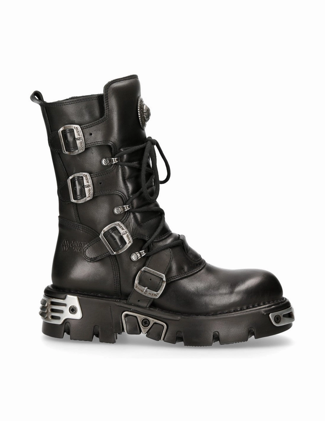 Stiefel Knee New Rock Schuhe Boots M.373 Klassiker Stiefel Bikerstiefel Gothic Unisex Schwarz Echtleder