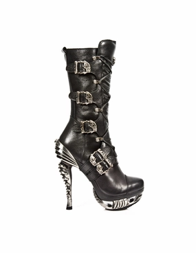 Impidimpi Stiefel New Rock Schuhe Damen- Stiefel Boots Schuhe Gothic M-MAG006-S1 Schnallen Punk Skull