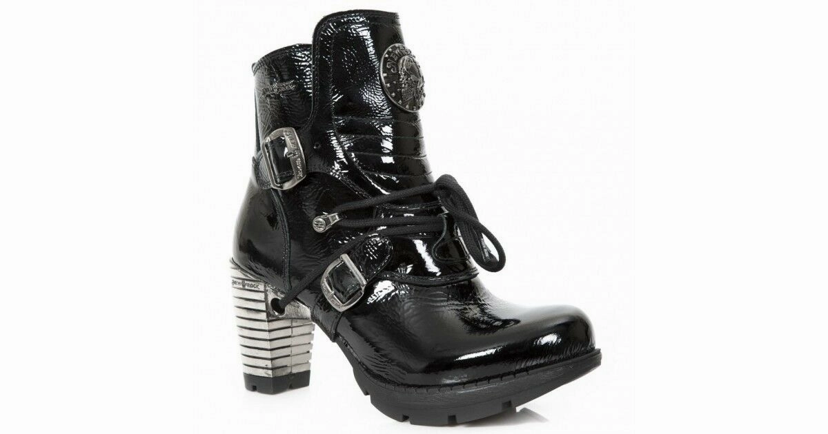 High Heels Hochwertig New Rock Schuhe Damen- Stiefelette Stiefel Absatz Boots Gothic M.TR061 Lackleder