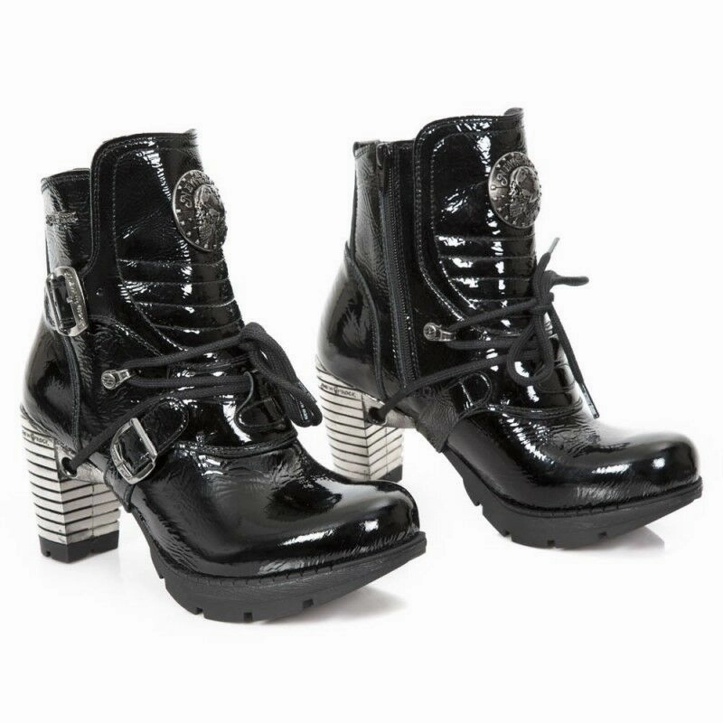 New Rock Schuhe Damen- Stiefelette Stiefel Absatz Boots Gothic M.TR061 Lackleder Top High Heels
