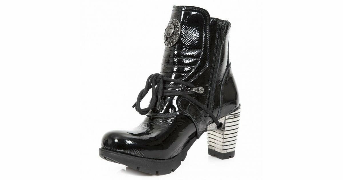 New Rock Schuhe Damen- Stiefelette Stiefel Absatz Boots Gothic M.TR061 Lackleder Walking High Heels