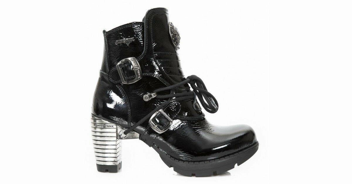 New Rock Schuhe Damen- Stiefelette Stiefel Absatz Boots Gothic M.TR061 Lackleder Modische High Heels