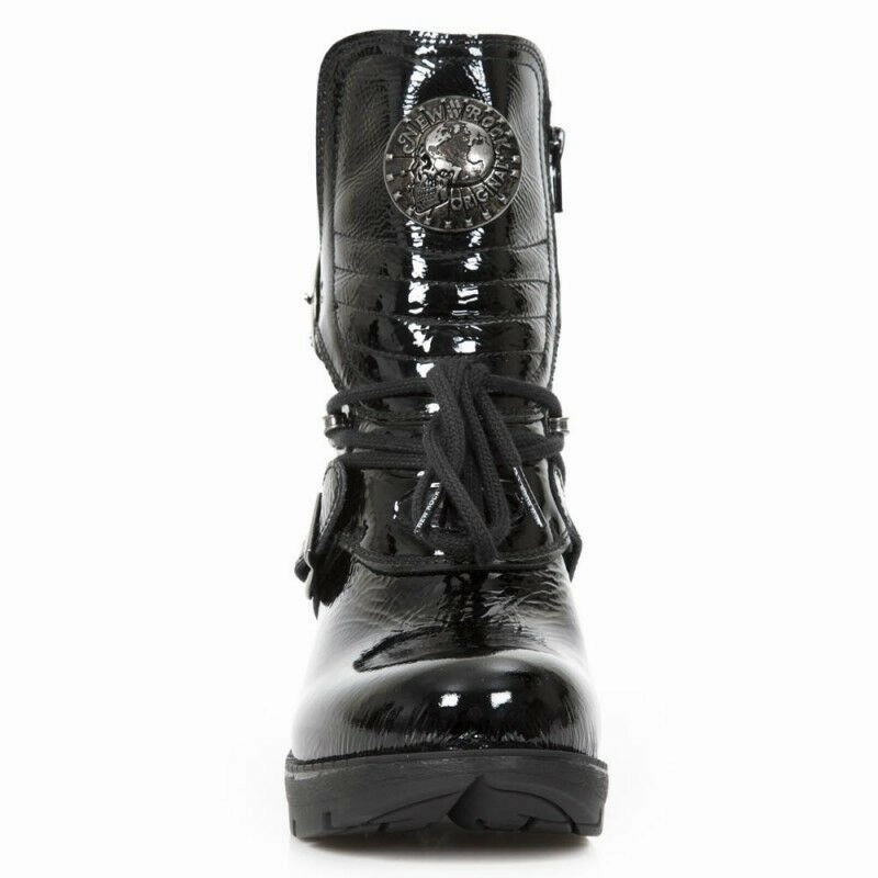 New Rock Schuhe Damen- Stiefelette Stiefel Absatz Boots Gothic M.TR061 Lackleder High Heels Umknicken