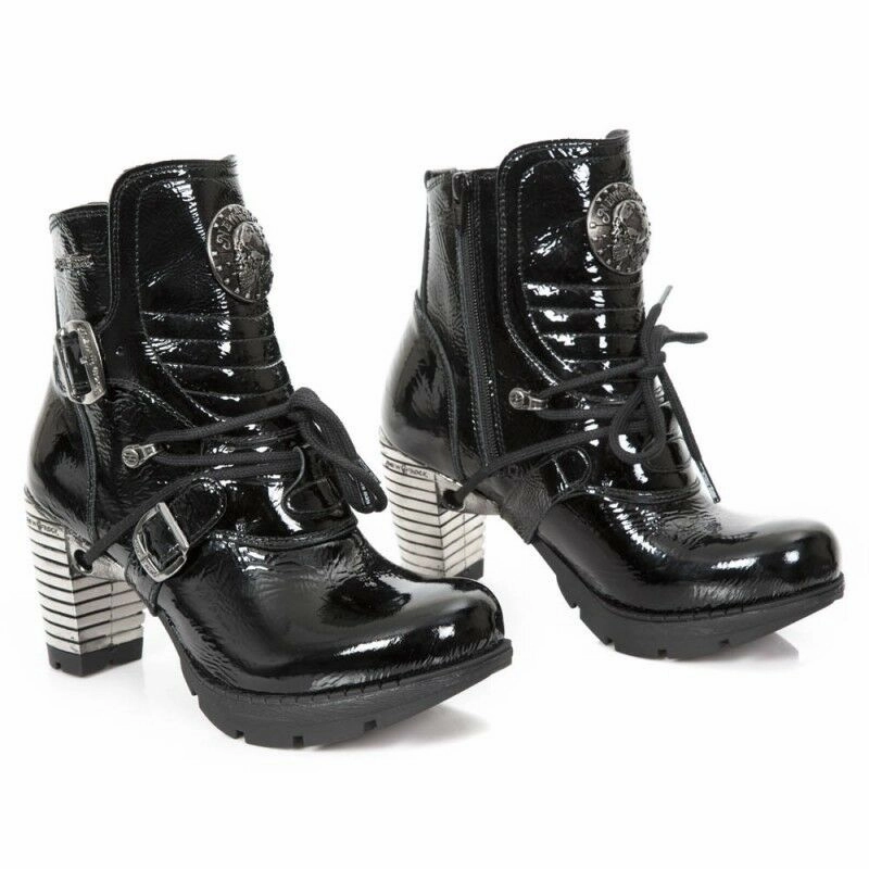 New Rock Schuhe Damen- Stiefelette Stiefel Absatz Boots Gothic M.TR061 Lackleder High Heels Stripper