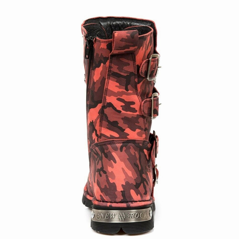 Stiefel Mit Steinen New Rock Schuhe Gothic Stiefel Boots Leder M.1473-S46 Rot Camouflage