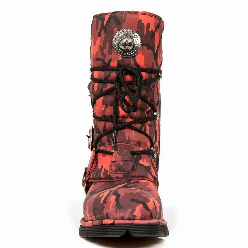 Overknee Stiefel Geschnürt New Rock Schuhe Gothic Stiefel Boots Leder M.1473-S46 Rot Camouflage