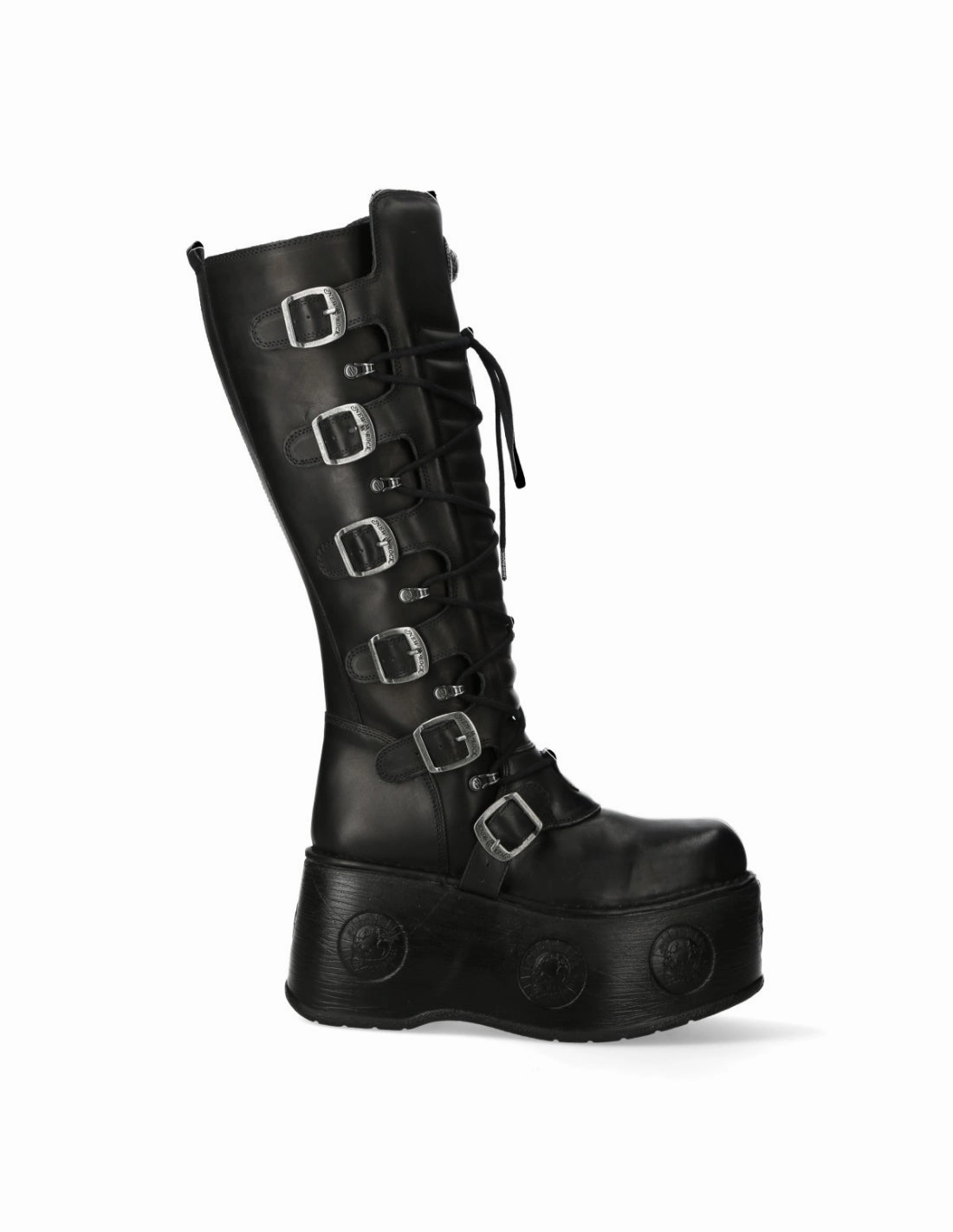 Stiefel Mit Blumenmuster New Rock Schuhe High Boots M-272-C55 Stiefel Gothic Echtleder mit Plattform