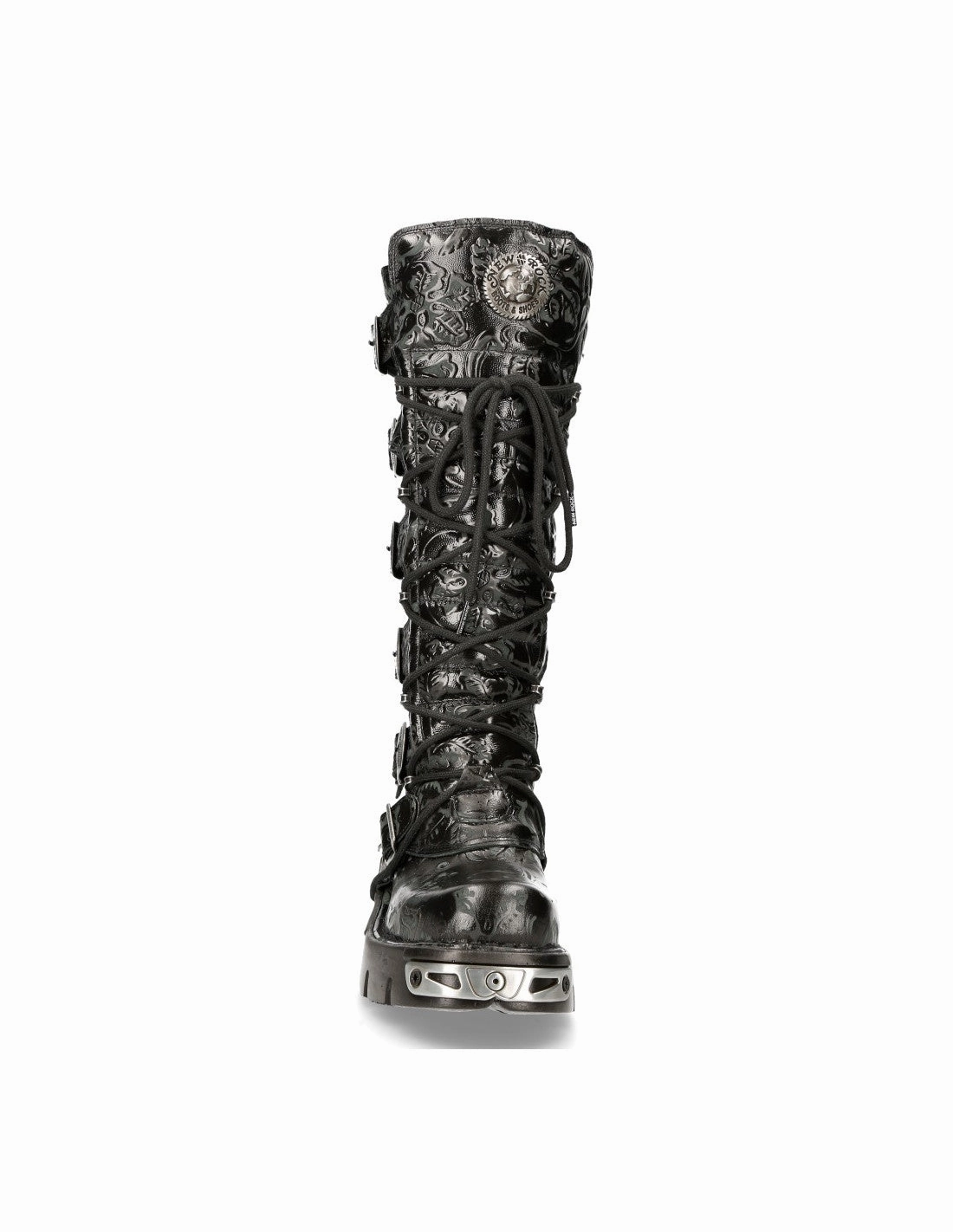 Comfort Stiefel Weite New Rock Schuhe High Boots M-272-CZ35 Stiefel Gothic Echtleder Vintage Flower Brokat
