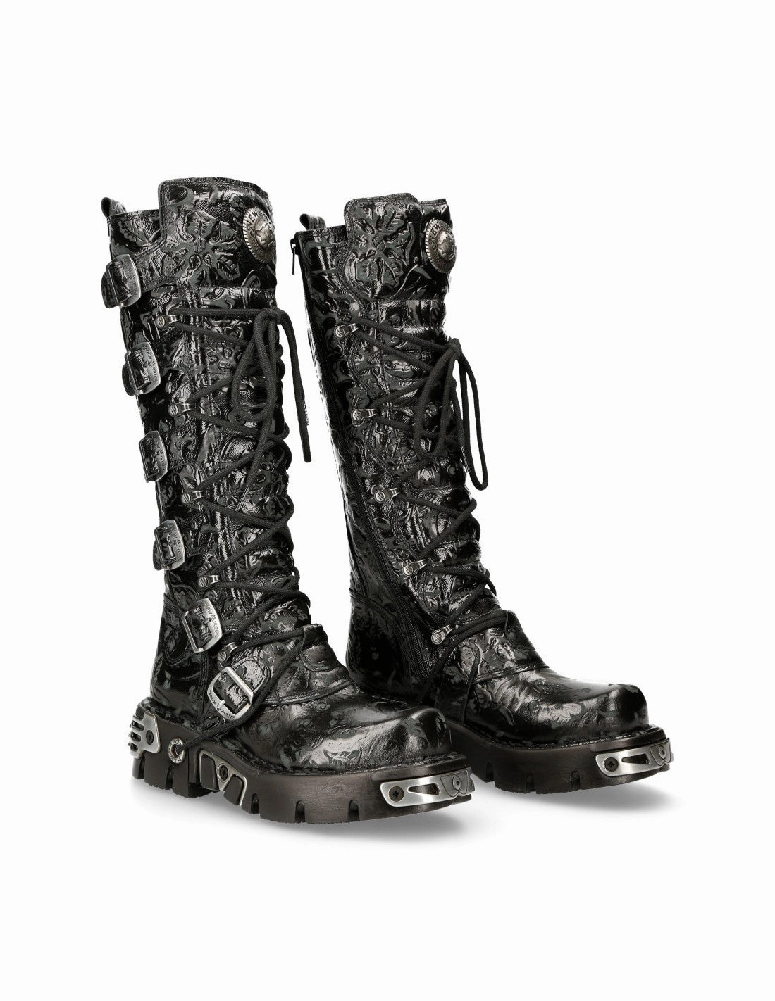 New Rock Schuhe High Boots M-272-CZ35 Stiefel Gothic Echtleder Vintage Flower Brokat Bundeswehr Stiefel Aktuell