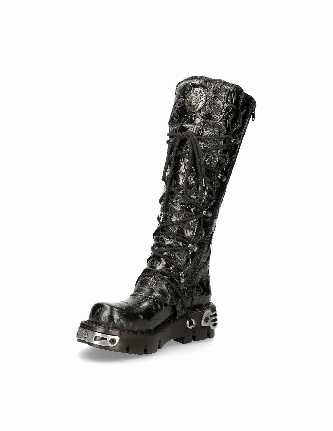 New Rock Schuhe High Boots M-272-CZ35 Stiefel Gothic Echtleder Vintage Flower Brokat Stiefel Made In Germany