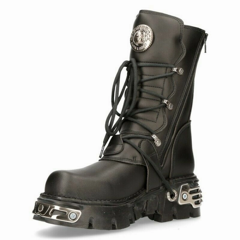 New Rock Schuhe Shoes Boots Stiefel M.373-S7 Vegan Bikerstiefel Gothic NEU Stiefel Flach Weiter Schaft