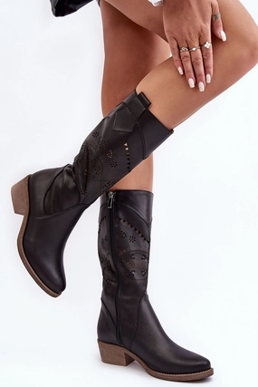 Latex Thigh High Heels Open-work Boots model 192114 Step in style