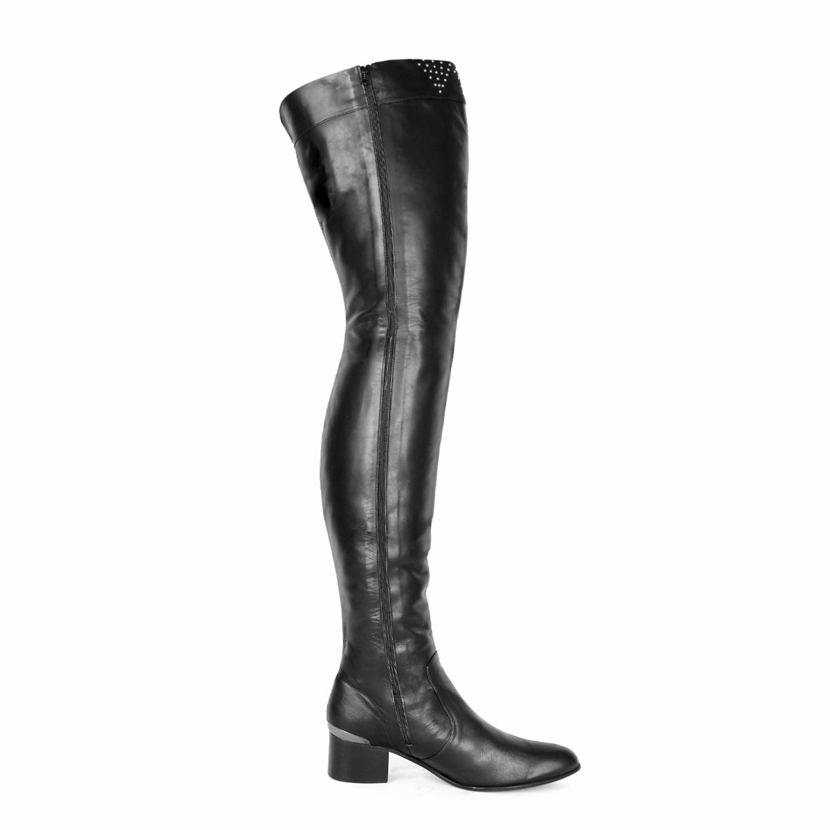 Overkneestiefel mit Blockabsatz (Modell 590) Leder schwarz Fersenschutz Für Stiefel