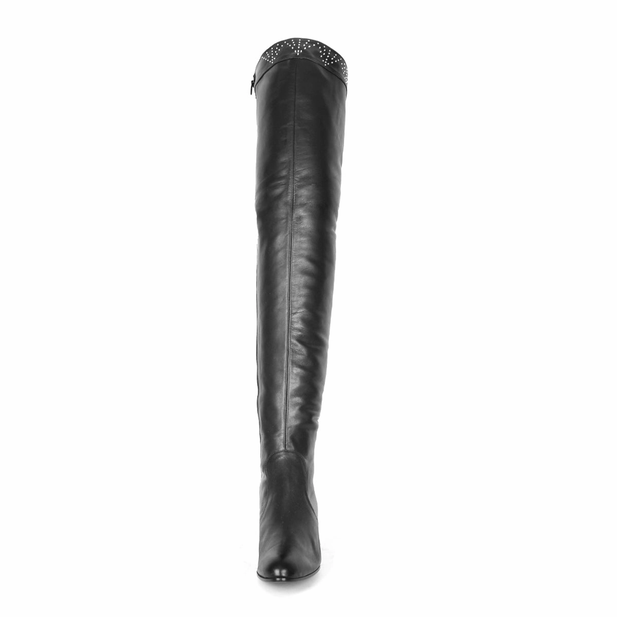 Overkneestiefel mit Blockabsatz (Modell 590) Leder schwarz Velour Stiefel