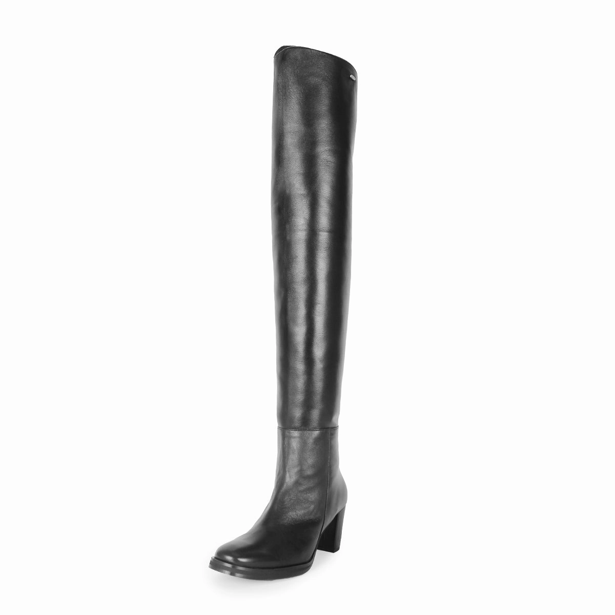 Overkneestiefel mit kleinem Blockabsatz (Modell 507) Leder schwarz Gefütterte Overknee Stiefel