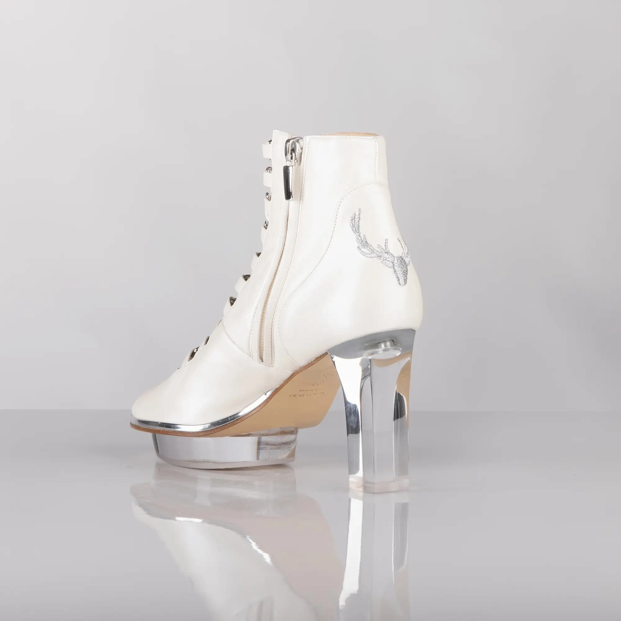 Suede Ankle Boots Warmlined Zipper Boot PEARLS Peeptoes Stiefeletten Dirndl-Brautschuhe ivory-silber