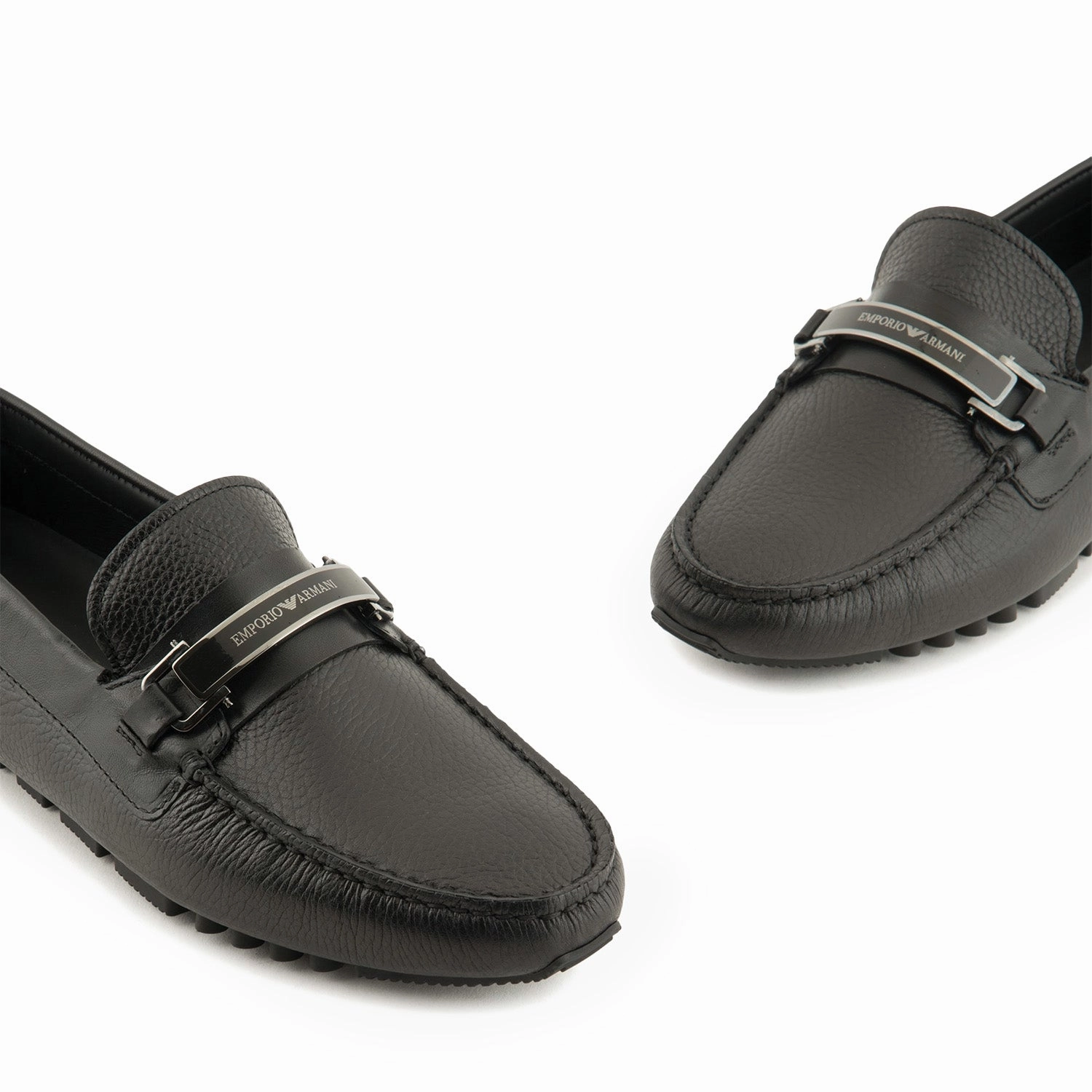 Grey Suit And Loafers Pebbled Leather Driving Loafers With Stirrup Bar