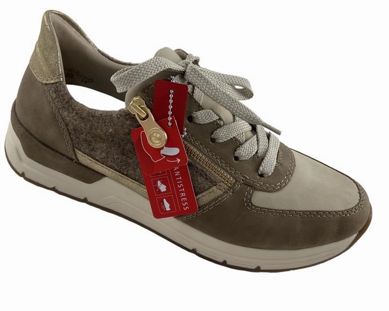 Rieker Damen Sneaker 58902-64 Reiverschlus/ Schnrung Beige ,  Kunstleder Sneaker Trend Winter 2024