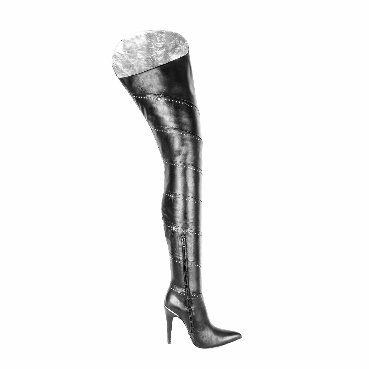 Super lange Lederstiefel mit Swarovski-Kristallen (Modell 101) Leder schwarz Stone Walk Stiefel