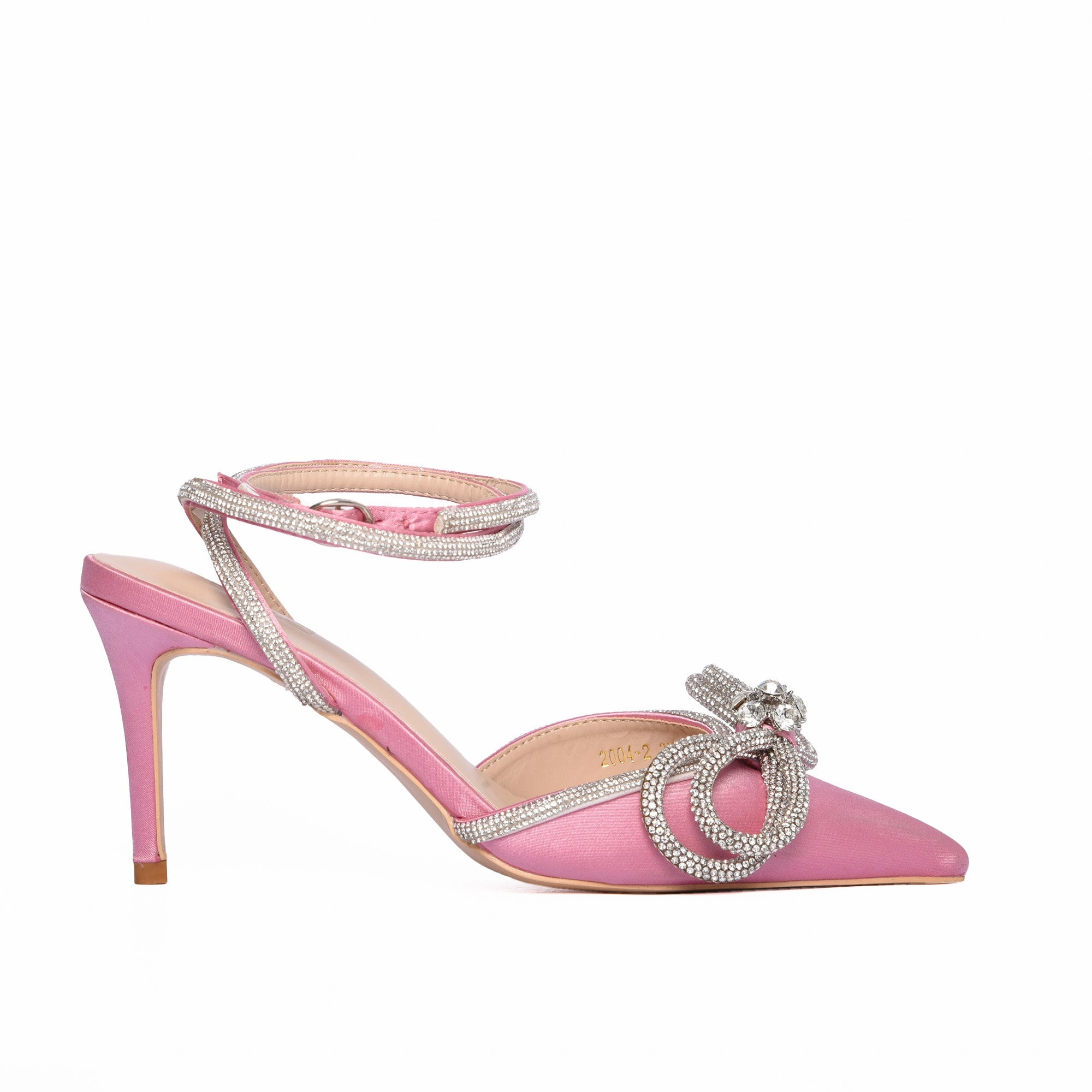 High Heels Mules Holz Pink Satin Rhinestone High Heel Sandals | 449L-P