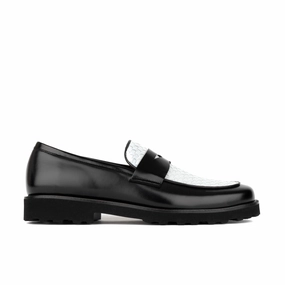 Cl Loafers Sunkin - Black & White - Men's leather woven slip-on loafer