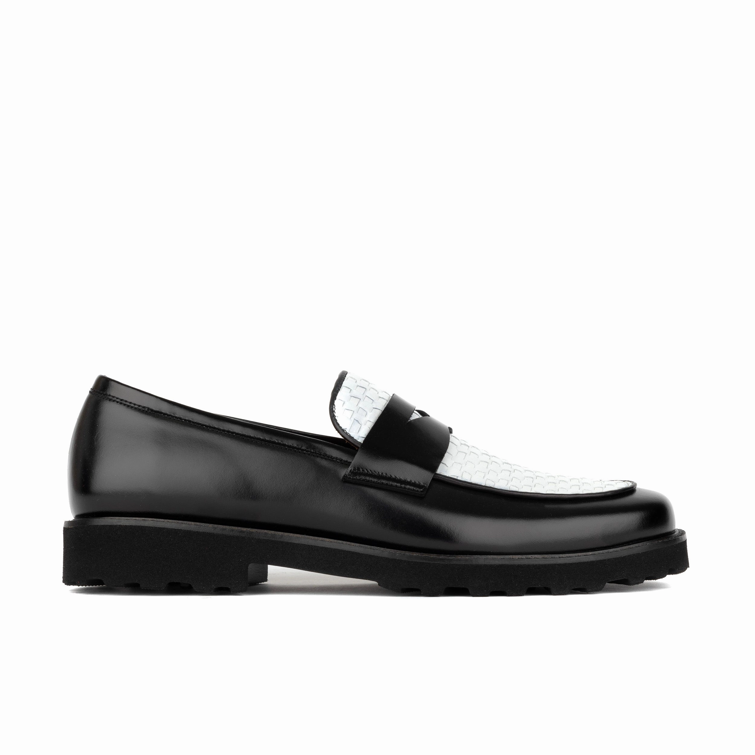 Sunkin - Black & White - Men's leather woven slip-on loafer Loafers Crease