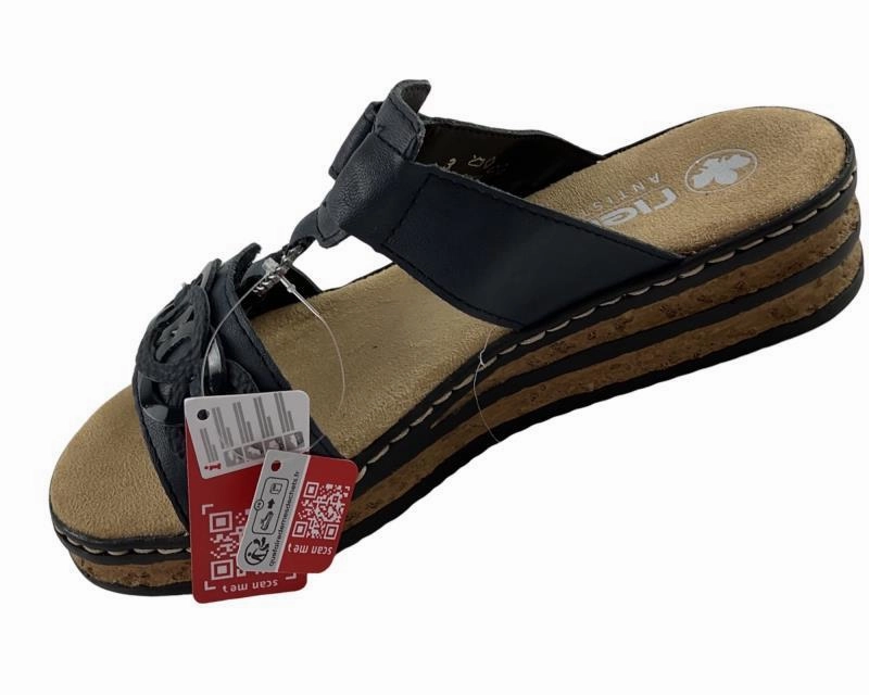 Schwitzige Füße In Sandalen Rieker Damen  Pantoletten 62936-14 Klettverschlu Pazifikblau