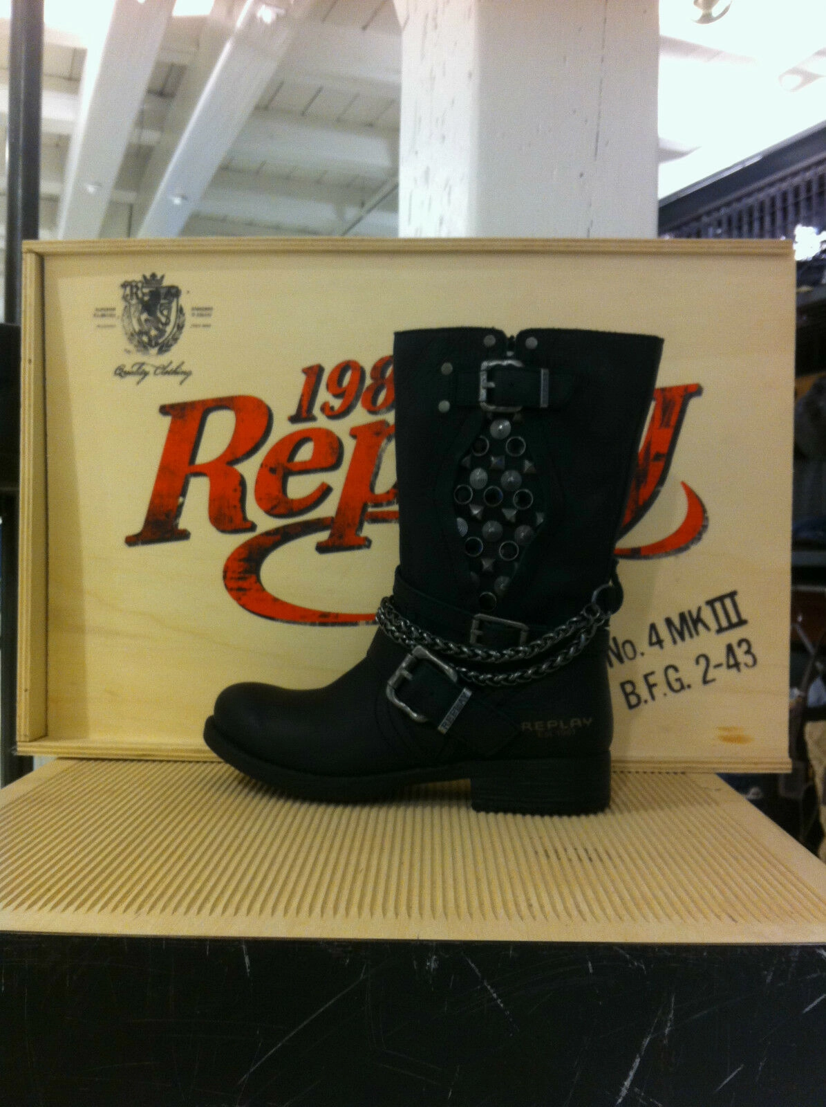 Bundeswehr Gebirgsjäger Stiefel Replay Damenschuhe Schuhe Stiefel Boots Schwarz Nieten