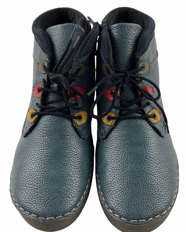 Overknee Stiefel Gr 38 Rieker Damen Kurzstiefel  52544-14 Blau Schnrung Reiverschluss